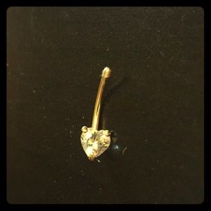 Gold Diamond Heart Belly Button Ring